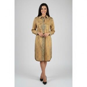 Derek Lam X Design Nation Shirt Dress Medium Woodgrain Print‎ Long Sleeve Orange